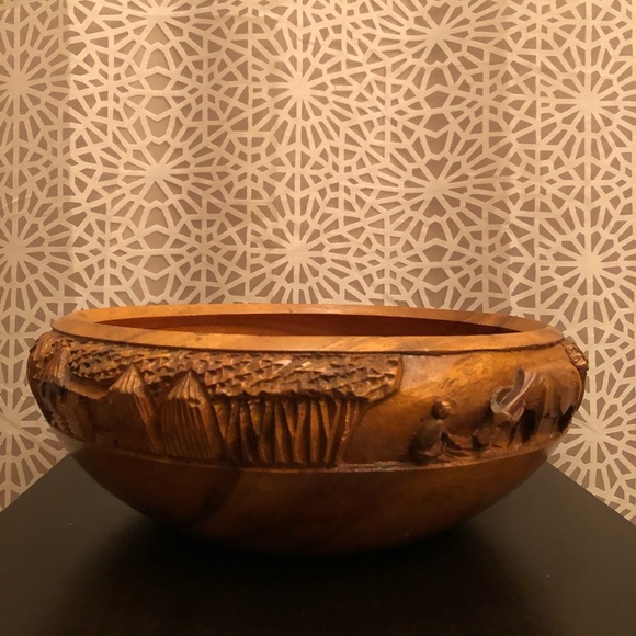 RARE Vintage Large Wooden Carved Salad Bowl Set - Picture 2 of 16